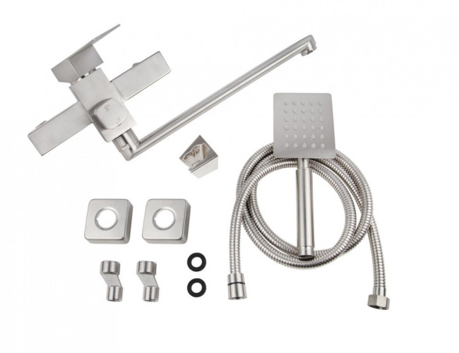 Смеситель VIKO V-7735 для ванны, картридж Ф35 мм, излив L-30 см, нержавеющая сталь, серебро