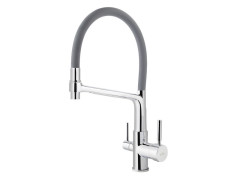 Смеситель VIKO V-5606 для кухни, картридж Ф35мм, с гибким серым изливом, под фильтр, Chrome (латунь)