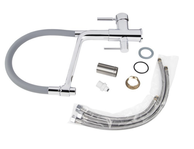 Смеситель VIKO V-5606 для кухни, картридж Ф35мм, с гибким серым изливом, под фильтр, Chrome (латунь)