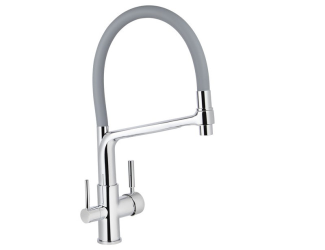 Смеситель VIKO V-5606 для кухни, картридж Ф35мм, с гибким серым изливом, под фильтр, Chrome (латунь)