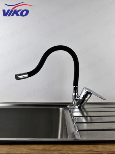 Смеситель VIKO V-4128 для кухни, с гибким ЧЁРНЫМ изливом, Хром