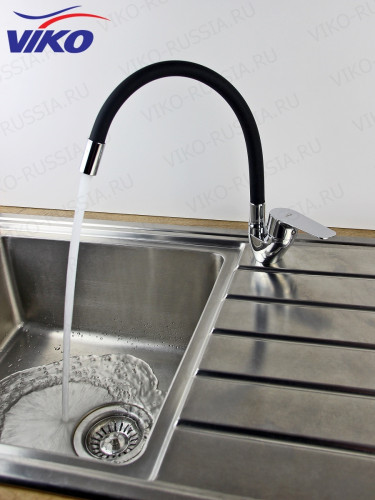 Смеситель VIKO V-4128 для кухни, с гибким ЧЁРНЫМ изливом, Хром