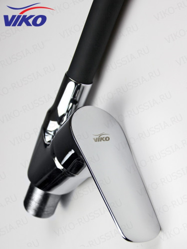 Смеситель VIKO V-4128 для кухни, с гибким ЧЁРНЫМ изливом, Хром